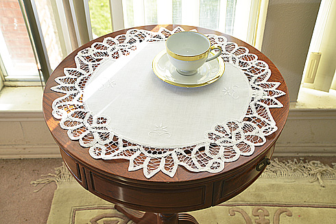 White Princess Battenburg Lace 18" Table Topper ( 2 pieces)